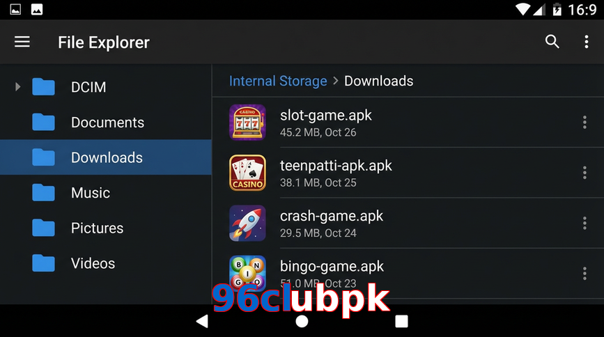 Main screen of 96Clubpk gameapk page for PK players