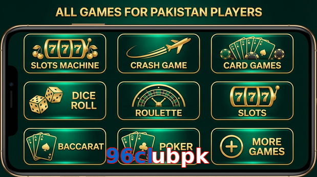 Main screen of 96Clubpk games page for PK players